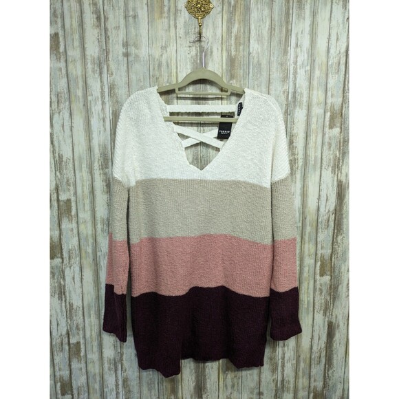 Torrid Tunic Sweater Colorblock V-Neck Cross Back Cozy Knit Sz 2 / 2X NWT - Picture 1 of 10